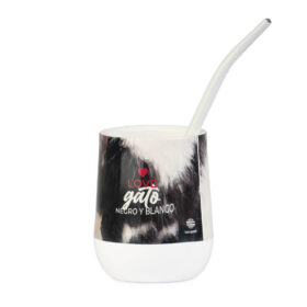 Mate Gato blanco y negro + Bombilla + Saca Yerba - Imagen 2