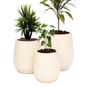 Macetas Uovo Autorriego - Combo 3 tamaños Marfil