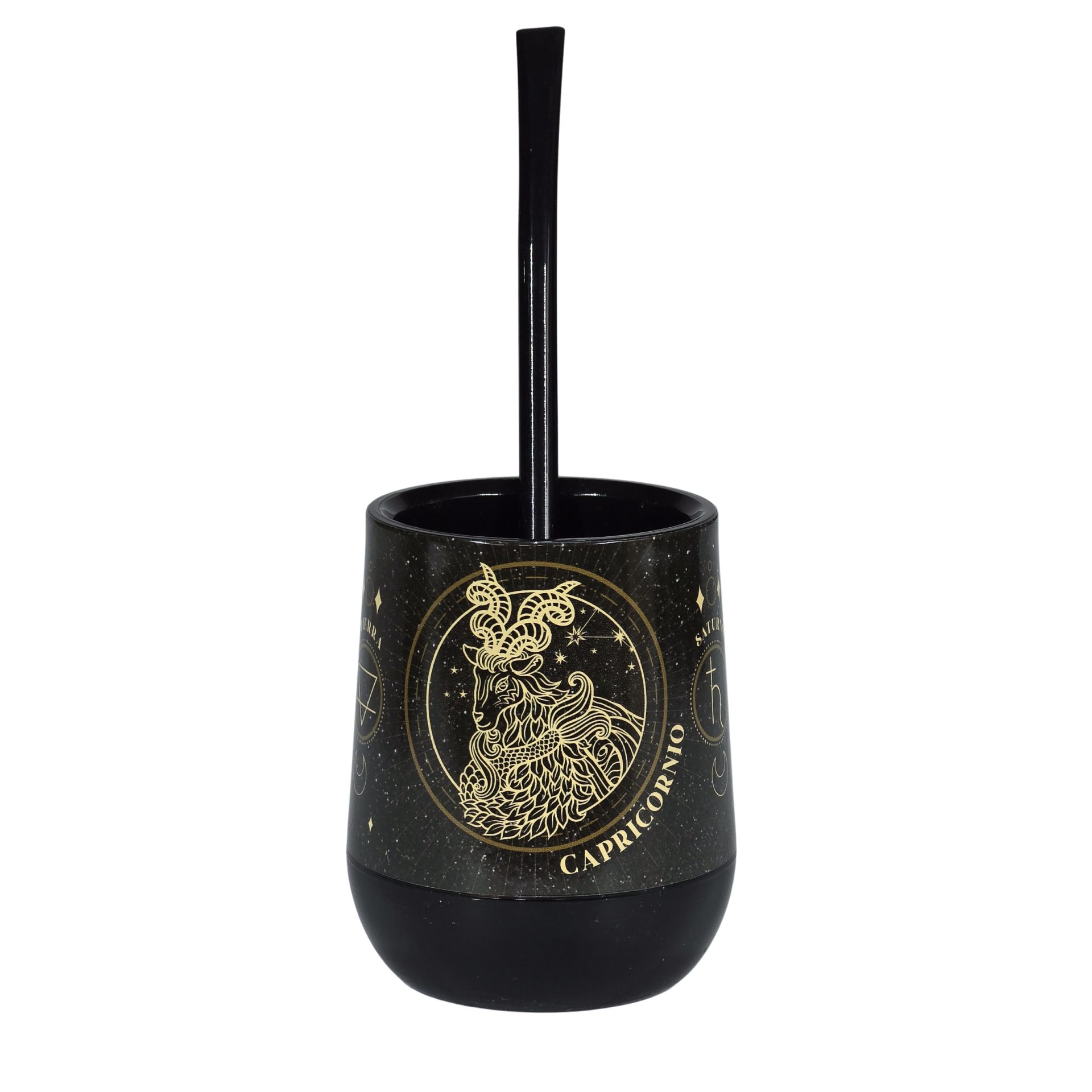 Mates signos negro (18) Mate Signos Capricornio + Bombilla + Saca Yerba - Imagen 1