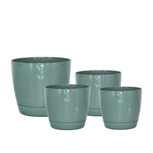 Macetas Plásticas Riga Premium Set X4 N21, 25, 29 y 35 - Verde Salvia